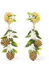 MERCEDES SALAZAR TROPIC PINEAPPLE GOLD-PLATED, RESIN AND FAUX PEARL CLIP EARRINGS