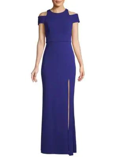 Abs By Allen Schwartz Cold-shoulder Slit Gown In Midnight Blue