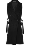 ANN DEMEULEMEESTER OPEN-BACK HERRINGBONE WOOL-BLEND AND SATIN-TWILL VEST