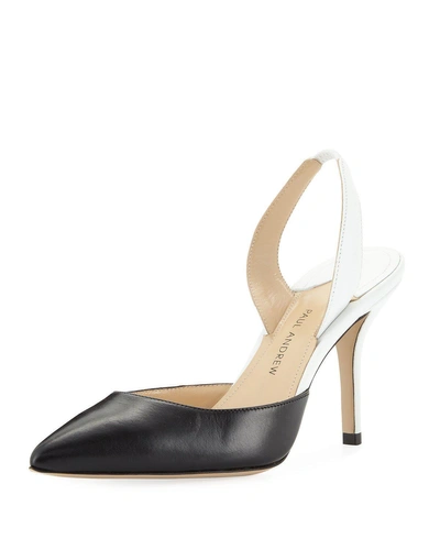 Paul Andrew Colorblock Leather Mid-heel Slingback Pumps In Black/white