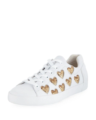 Ash Nikita Hearts Low-top Sneaker In White Leather/ Gold