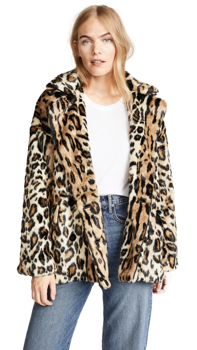 Free People Kate Leopard-print Faux Fur Coat In Brown Combo