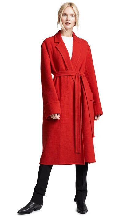 Helmut Lang Belted Blanket Coat In Red