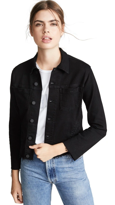 L Agence Janelle Chain-embellished Frayed Denim Jacket In Saturated Black
