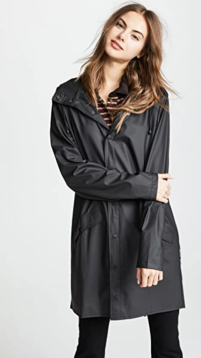 Rains Long Water-resistant Rain Jacket In Black