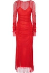 DIANE VON FURSTENBERG DIANE VON FURSTENBERG WOMAN RUCHED CORDED LACE MAXI DRESS TOMATO RED,3074457345619551803