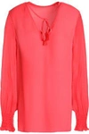 ELIE TAHARI ELIE TAHARI WOMAN ROMEO GEORGETTE-PANELED SILK CREPE DE CHINE BLOUSE BUBBLEGUM,3074457345619455134