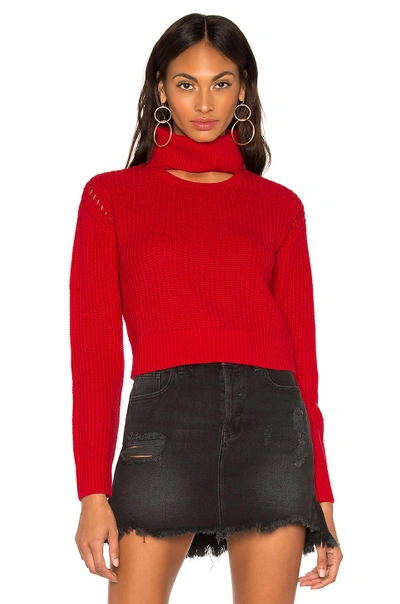 Kendall + Kylie Cotton Ribbed Turtleneck In Red