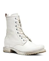 Frye Women's Veronica Round Toe Leather Combat Booties In White