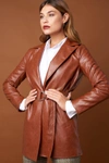 NA-KD PU Leather Belted Jacket Brown
