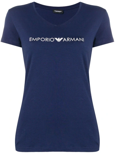 Emporio Armani Logo Printed T-shirt - 蓝色 In Blue