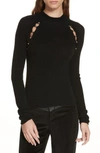 ALICE AND OLIVIA BUTTON CUTOUT WOOL SWEATER,CC809501714