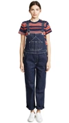 Rag & Bone Cropped Frayed Denim Overalls In Rinse