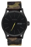 Nixon Men's Sentry Leather/canvas Strap Watch 42mm In Camo/ Black