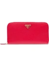 Prada Logo-plaque Ziparound Wallet In Red