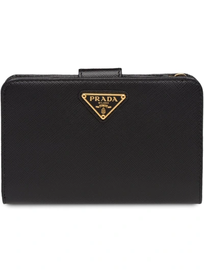 Prada Triangle Logo Snap Button Wallet In Black