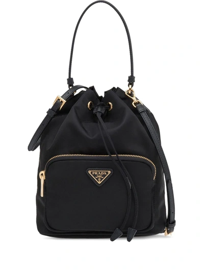 Prada Duet Patent Leather Bucket Bag In Schwarz