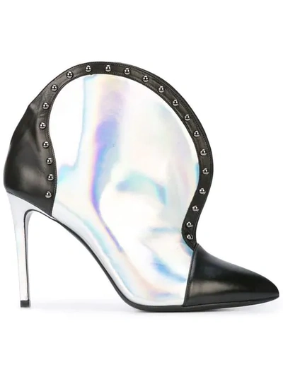 Balmain Iren Studded Smooth And Iridescent Leather Ankle Boots In Black