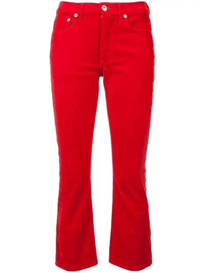 Re/done Mid-rise Cropped Velvet Kick-flare Pants In Red