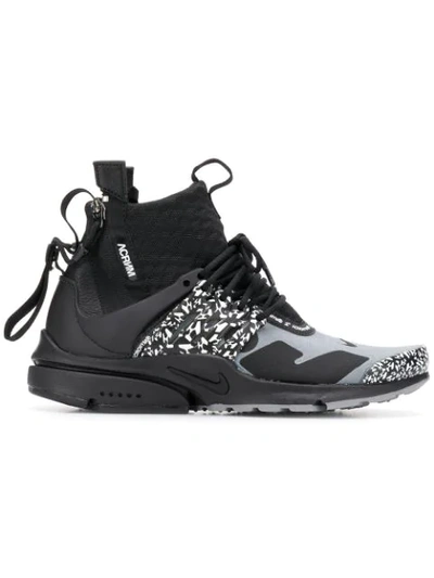 Nike + Acronym Air Presto Mid Leather And Rubber-trimmed Mesh Sneakers - Gray In Grey