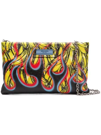 Prada Bananas And Flames Clutch In Yellow,black,red