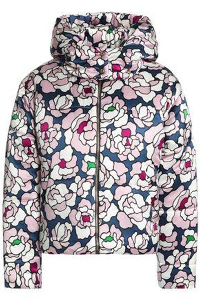 Olivia Von Halle Quilted Floral-print Silk-satin Hooded Down Coat In Lilac