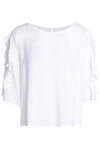 VELVET BY GRAHAM & SPENCER WOMAN LACE-TRIMMED RUFFLED MOUSSELINE BLOUSE OFF-WHITE,GB 4146401444607605