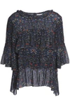 VELVET BY GRAHAM & SPENCER VELVET BY GRAHAM & SPENCER WOMAN TIERED CREPE DE CHINE AND CHIFFON BLOUSE NAVY,3074457345619549145