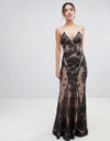 BARIANO BARIANO ALLOVER LACE CAMI MAXI DRESS WITH STRAPPY BACK IN BLACK,B30D57
