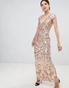 BARIANO EMBELLISHED MAXI DRESS WITH CAP SLEEVE IN ROSE GOLD,B28D01