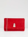 DUNE BALOO RED SUEDE CLUTCH BAG WITH TWIST LOCK OPENING AND DETACHABLE STRAP - RED,BALOO