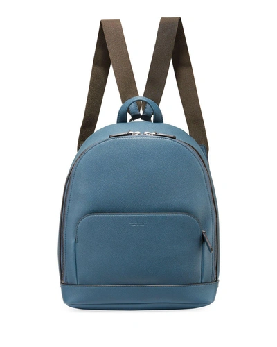 Giorgio Armani Men's Tumbled Calf Leather Backpack In Blue