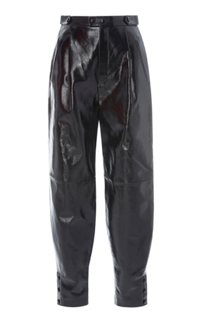 Givenchy Pleated Leather Tapered Trousers In Black