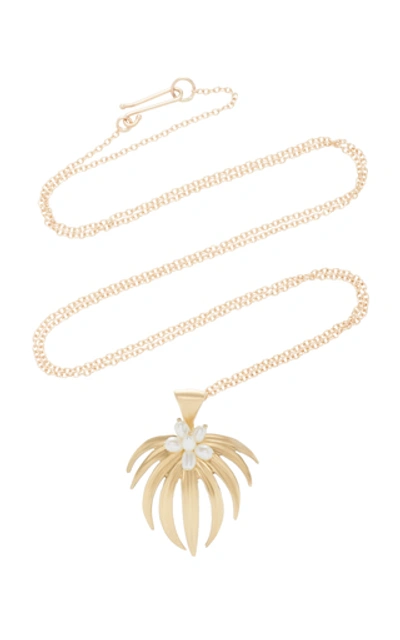 Annette Ferdinandsen Curled Fan Palm 14k Gold And Pearl Pendant Neckla