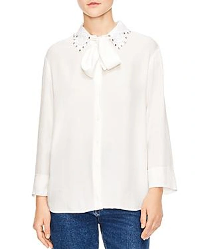 Sandro Abutilon Embroidered-collar Shirt In Beige