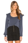 CHASER CHASER BABY RIB RUFFLE PULLOVER IN BLUE JAY,CSER-WS875