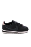 Nike Classic Cortez Textured-leather Sneakers In Black