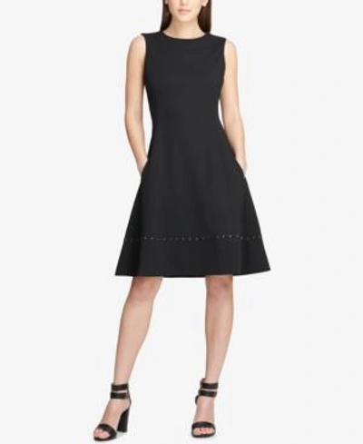 Dkny Studded Fit & Flare Dress, Created For Macy's In Black