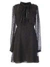 Saint Laurent Metallic Star Long Sleeve Tie Neck Silk Minidress In Black