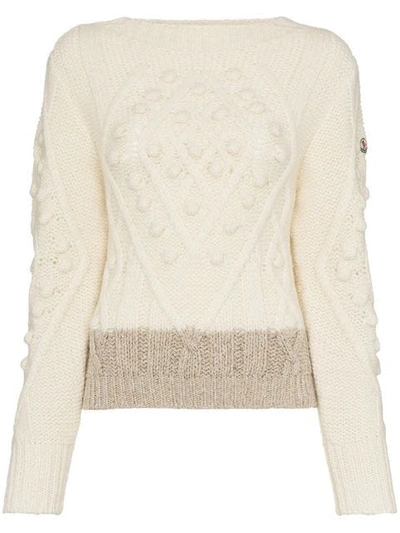 Moncler Two-tone Cable-knit Alpaca-blend Jumper In White