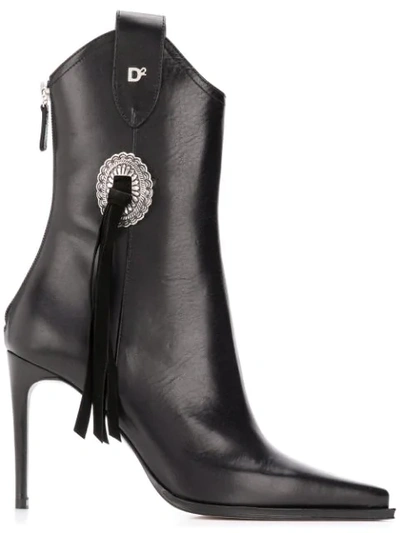 Dsquared2 90mm Rodeo Leather Ankle Boots In Black