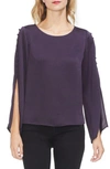 VINCE CAMUTO BUTTON BELL SLEEVE HAMMER SATIN TOP,9168003