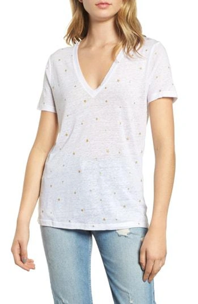 Rails Cara Foiled Linen-blend T-shirt In White Gold Foil Star