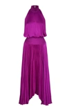 A.l.c Renzo High-neck Sleeveless Pleated Satin Midi Cocktail Dress In Purple