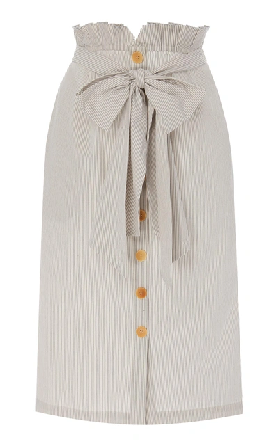 Also Corinne Tie-detailed Cotton-poplin Midi Skirt In Stripe