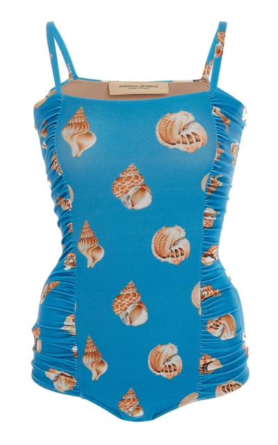 Adriana Degreas Printed Ruched One-piece Swimsuit In Blue