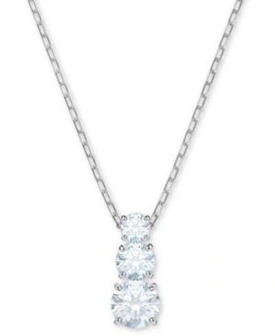 SWAROVSKI SILVER-TONE TRIPLE-CRYSTAL PENDANT NECKLACE, 14-4/5" + 2" EXTENDER