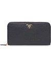 Prada Zipped Continental Wallet In Black