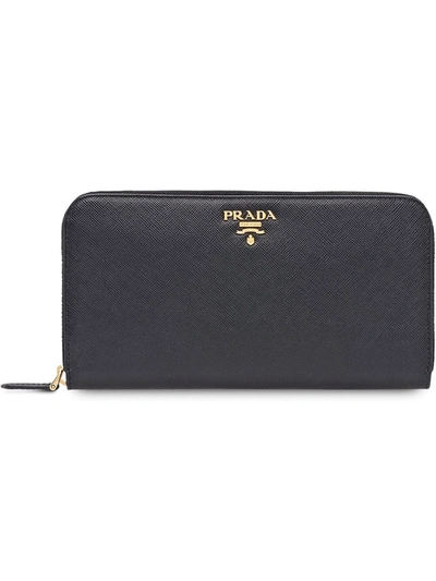 Prada Zipped Continental Wallet In Black