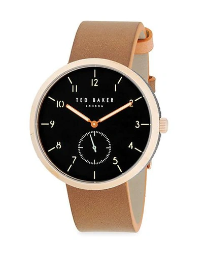 Ted Baker Chronograph Leather Strap Watch In Tan